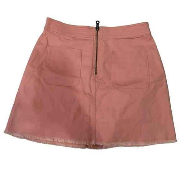 Madewell A Line Zip Up Skirt Mini Mid Rise Patch Pocket Fringe Hem Pink Size 8 - Picture 3 of 10